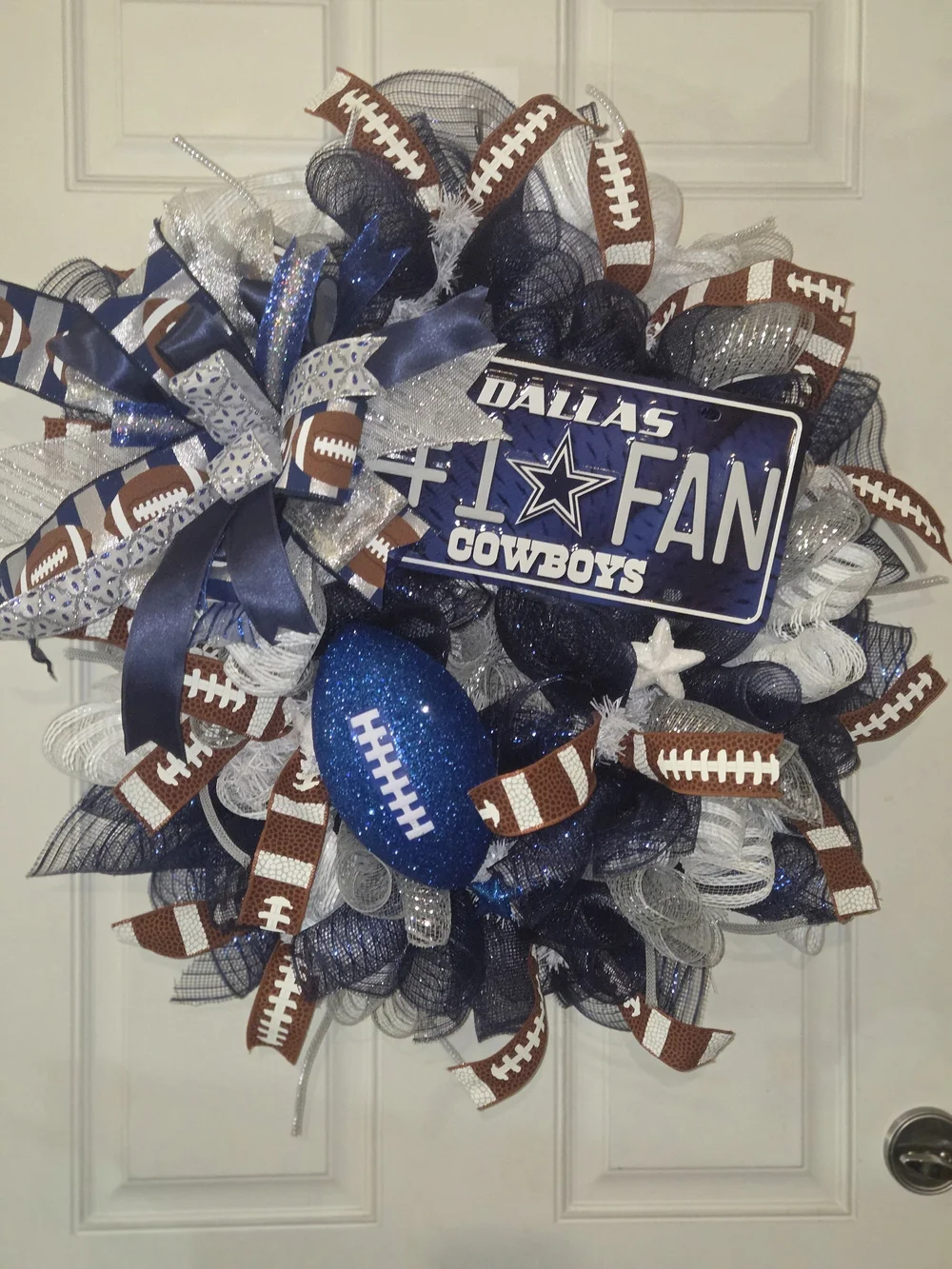 NFL Dallas Cowboys Navy Blue, Silver & Brown Football Fan Wreath